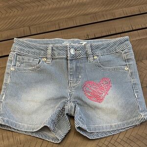 Seven7 Girls Denim Blue Striped Shorts with Pink Heart
